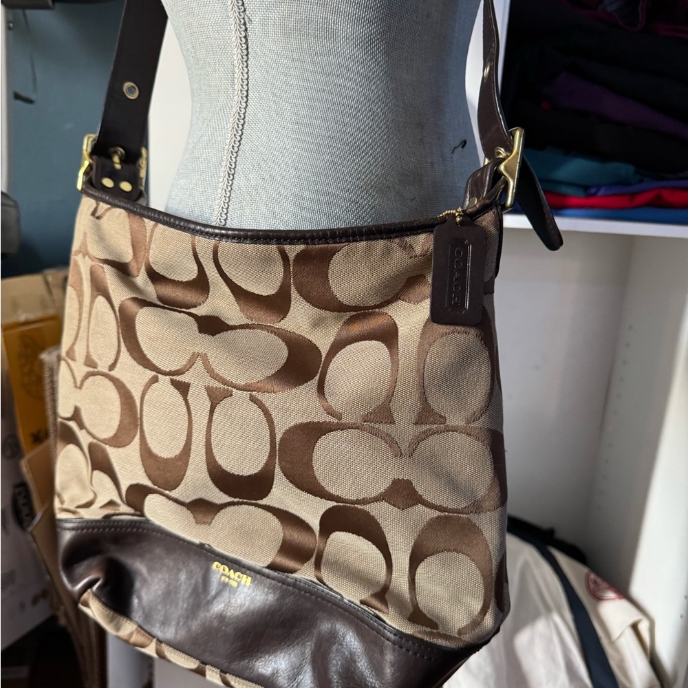 Coach Tan and Black Shoulder Bag